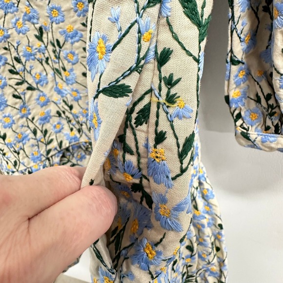 Tuckernuck Women Sz L Palmerson Dress Blue Floral Embroidered Ruffle Babydoll - Picture 8 of 9